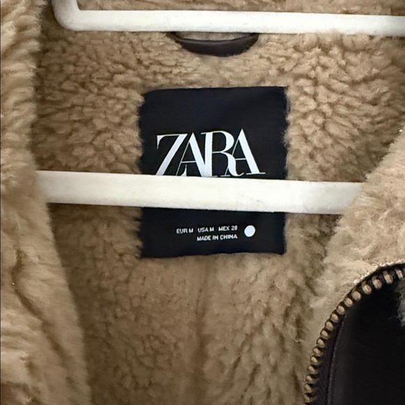 Zara Dark Brown Leather Jacket with Beige Shearling - Picture 5 of 9